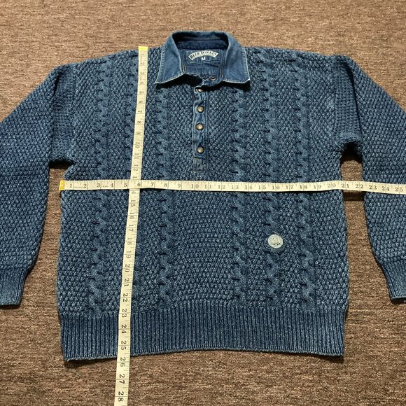 Vtg Blue Willi's Sweater Men's Medium Grandpa 90s Cable Fisherman Denim Indigo - Picture 8 of 11